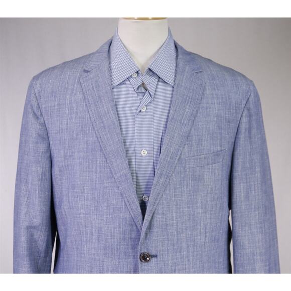 Hugo Boss Current Light Blue Wool Linen 2-Btn Blazer Jacket 42L - Picture 3 of 11